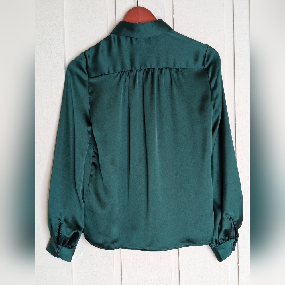 MAX STUDIO Emerald Green Blouse Polyester Women's Long Sleeve Size XS - Picture 12 of 17